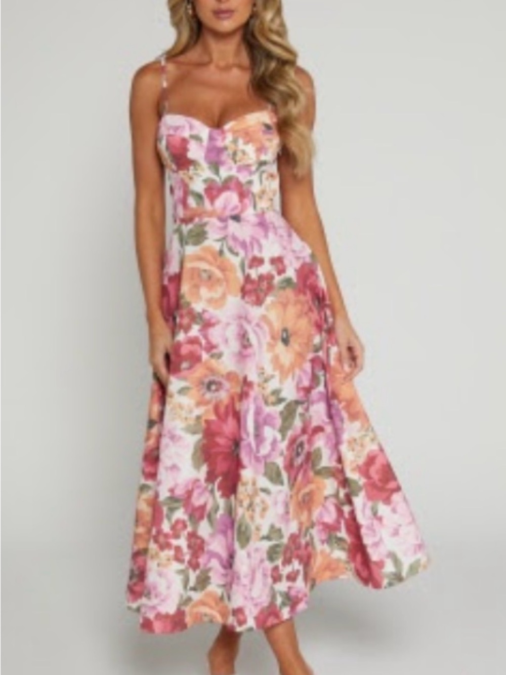 Showpo Pink & Orange Floral Maxi Dress with Spaghetti Straps